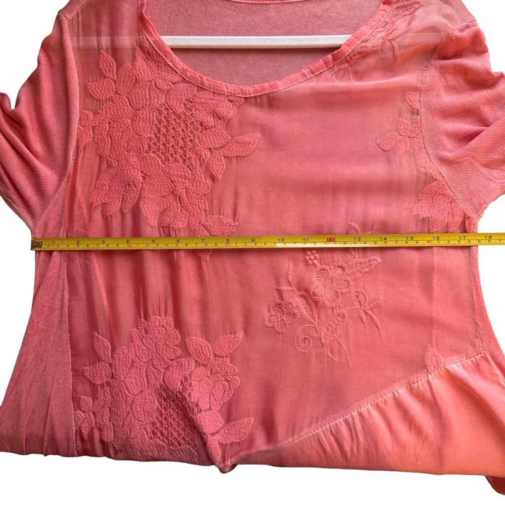 Boho Cottagecore Coral Floral Lace Tunic With Tank Size XS S Stretch Sheer - Picture 4 of 16